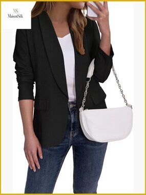 Slim Fit Blazer Lapel Collar Open Front Business Casual Office Jacket